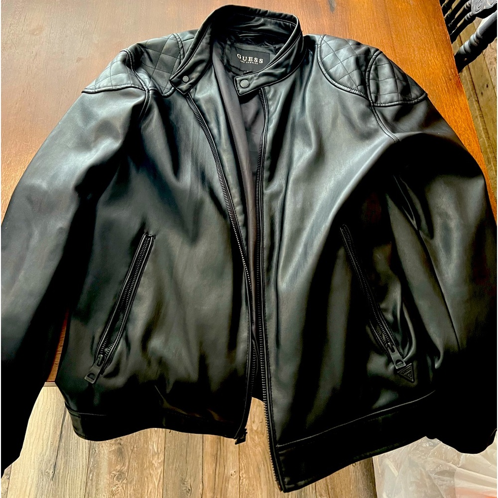 Black Guess leather jacket. Medium size